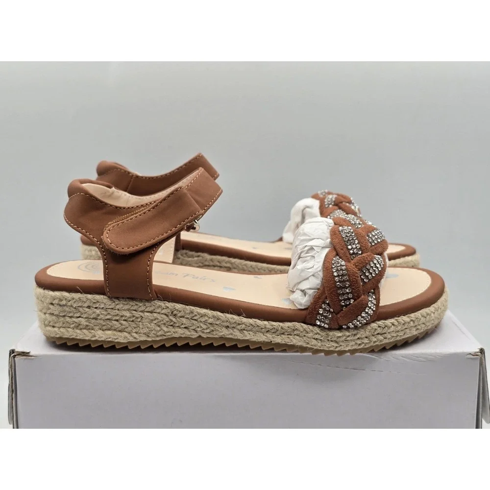 NIB Dream Pairs Girls Espadrille‎ Flatform Platform Wedge Sandal - Brown - Sz 13